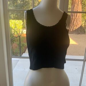 Brandy Melville Cropped Black Tank Top w/ Lace Trim